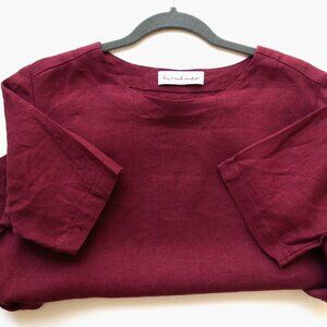 Custom Etsy Linen Top, Made in Lithuania, MEDIUM, Short Sleeve, Burgundy